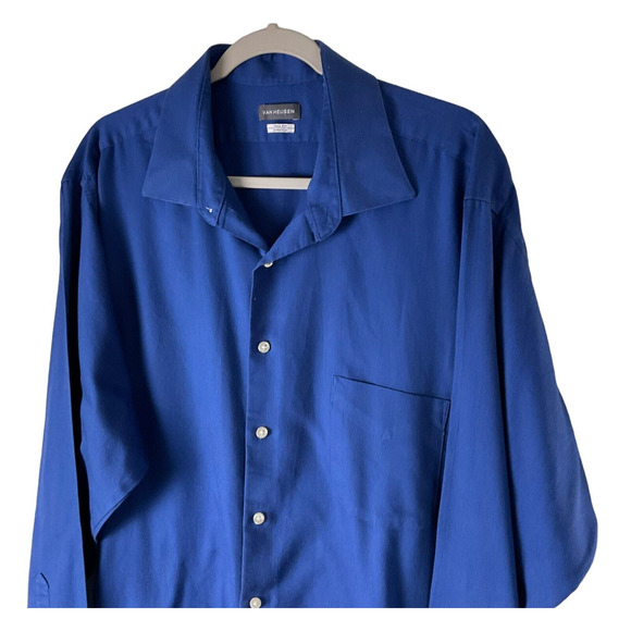 Van Heusen Men's Blue  18 1/2 35/36 Tall Fit  Shirt Stretch Cotton Blend - Picture 10 of 11